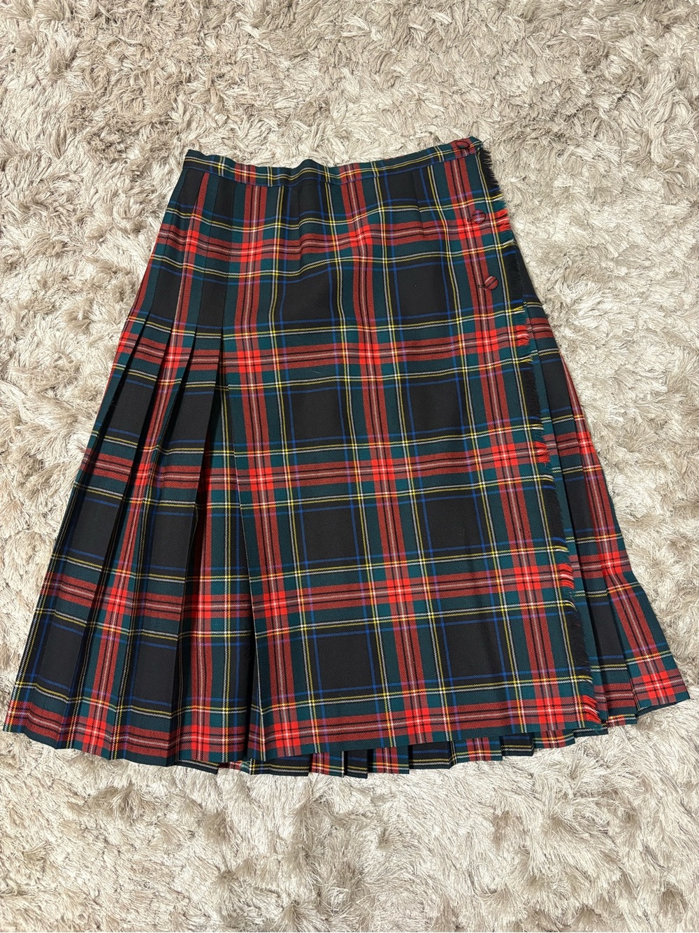 Vintage D’Allairds pure virgin wool Pleated Red and Black Tartan Skirt